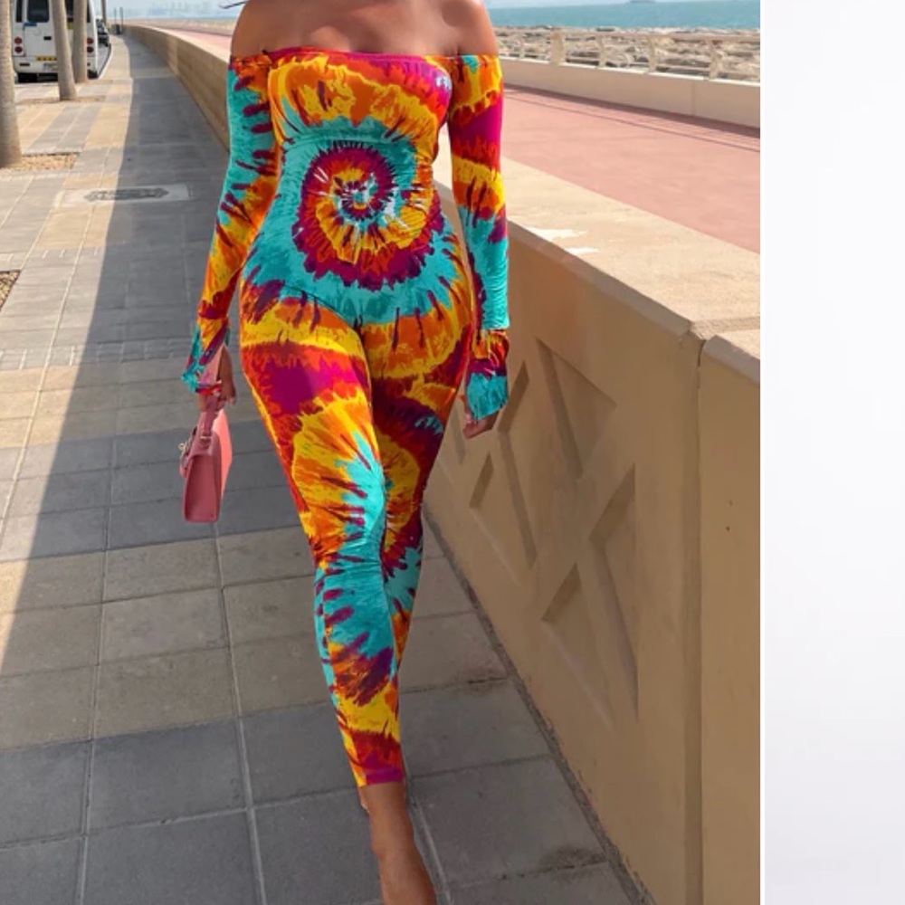 Vibrant Tie-Dye Off-Shoulder Jumpsuit